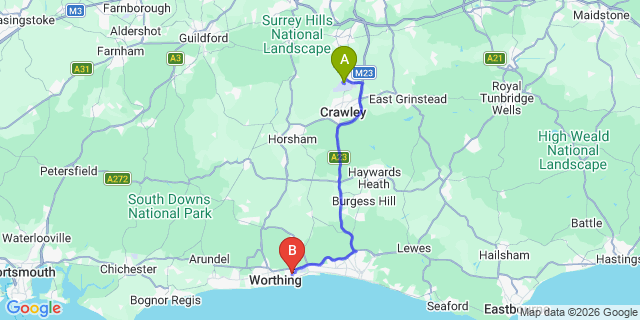 Map: London Gatwick Airport (LGW) to Lancing
