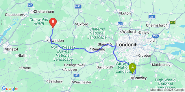 Map: London Gatwick Airport (LGW) to Lechlade