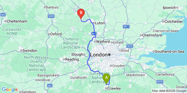 Map: London Gatwick Airport (LGW) to Leighton Buzzard