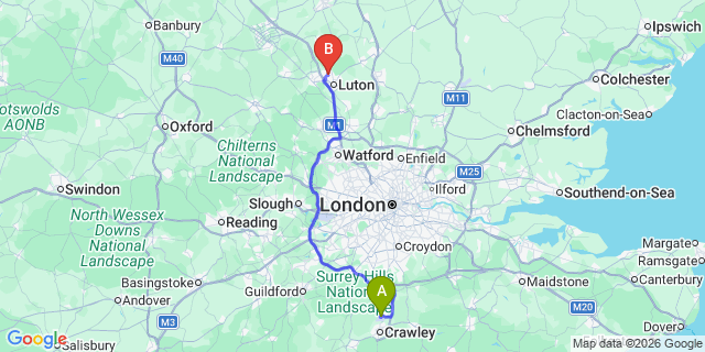 Map: London Gatwick Airport (LGW) to Limbury