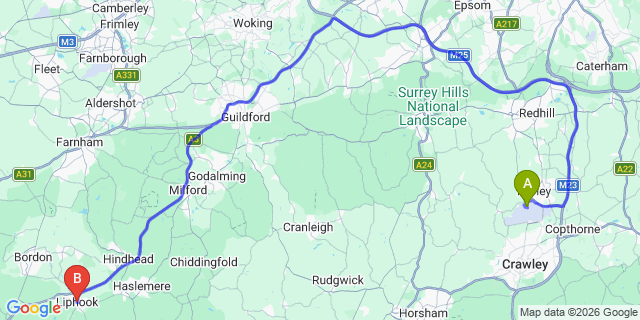 Map: London Gatwick Airport (LGW) to Liphook