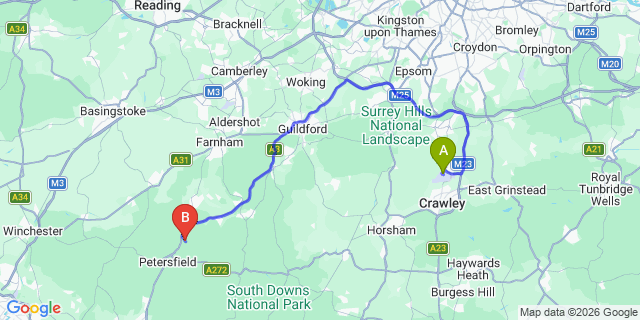Map: London Gatwick Airport (LGW) to Liss