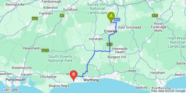 Map: London Gatwick Airport (LGW) to Littlehampton