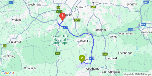 Map: London Gatwick Airport (LGW) to London - Astead