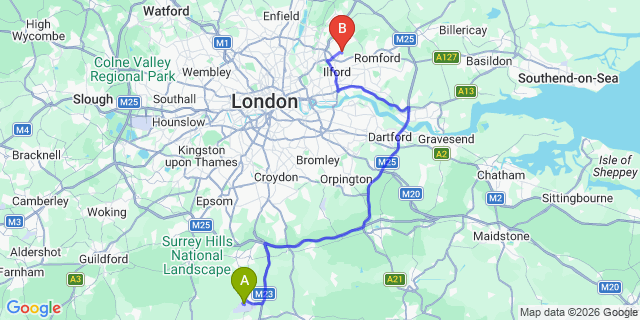 Map: London Gatwick Airport (LGW) to London - Barkingside
