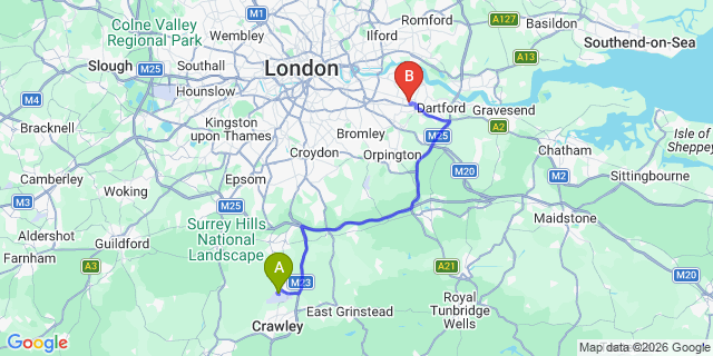 Map: London Gatwick Airport (LGW) to London - Bexleyheath