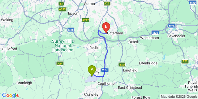 Map: London Gatwick Airport (LGW) to London - Chaldon