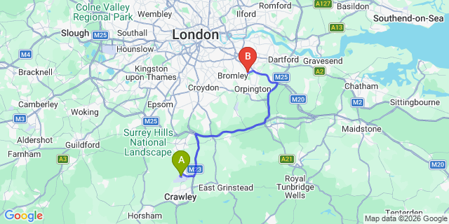 Map: London Gatwick Airport (LGW) to London - Chislehurst