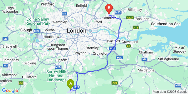 Map: London Gatwick Airport (LGW) to London - Collier Row