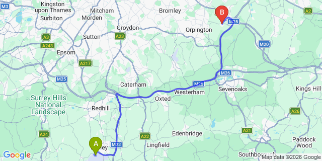 Map: London Gatwick Airport (LGW) to London - Crockenhill