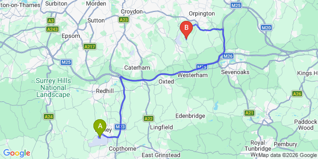 Map: London Gatwick Airport (LGW) to London - Downe