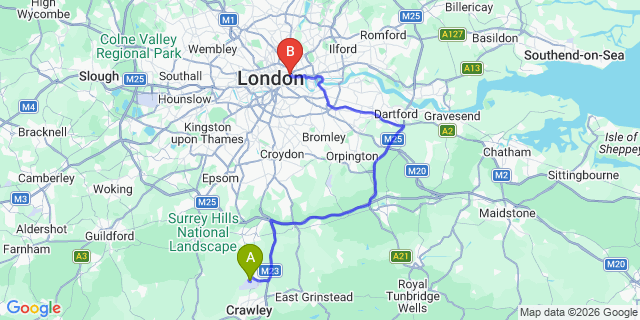 Map: London Gatwick Airport (LGW) to e1 portsoken