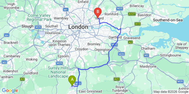 Map: London Gatwick Airport (LGW) to London E12