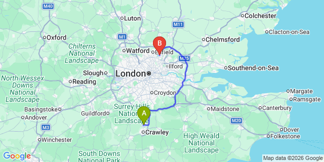 Map: London Gatwick Airport (LGW) to London E4