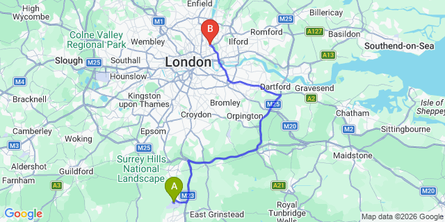 Map: London Gatwick Airport (LGW) to London E9