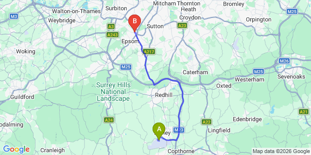 Map: London Gatwick Airport (LGW) to London - Ewell