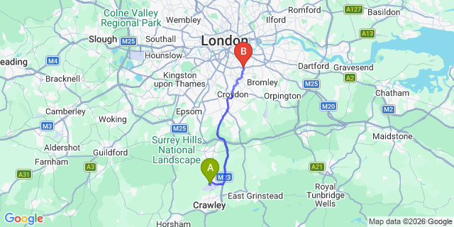 Map: London Gatwick Airport (LGW) to London - Forest Hill