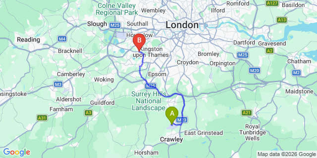 Map: London Gatwick Airport (LGW) to London - Hampton