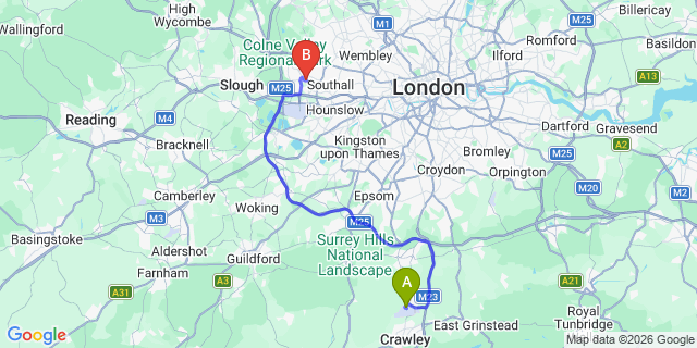 Map: London Gatwick Airport (LGW) to London - Hayes