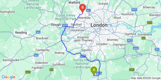 Map: London Gatwick Airport (LGW) to London - Kenton