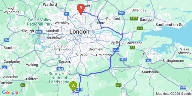Map: London Gatwick Airport (LGW) to London N22