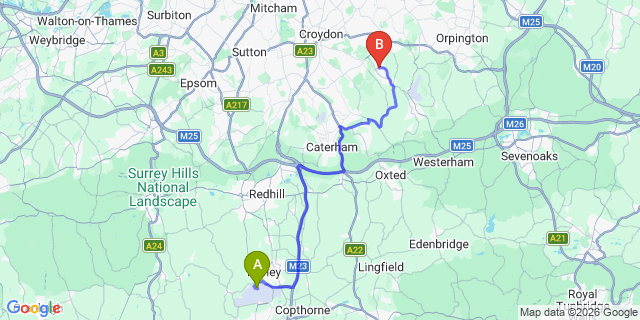 Map: London Gatwick Airport (LGW) to London - New Addington