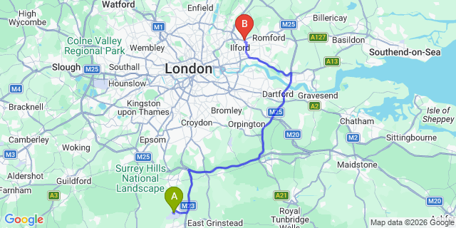Map: London Gatwick Airport (LGW) to London - Newbury Park