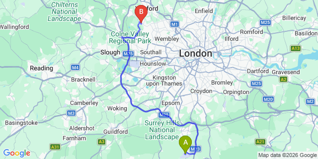 Map: London Gatwick Airport (LGW) to London - Northwood