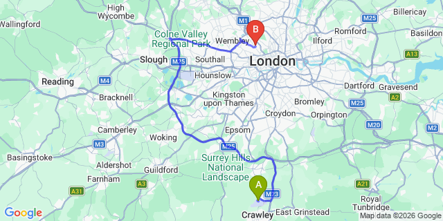 Map: London Gatwick Airport (LGW) to London NW6