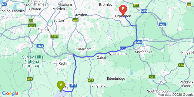 Map: London Gatwick Airport (LGW) to London - Orpington