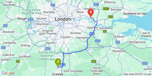 Map: London Gatwick Airport (LGW) to London - Rainham