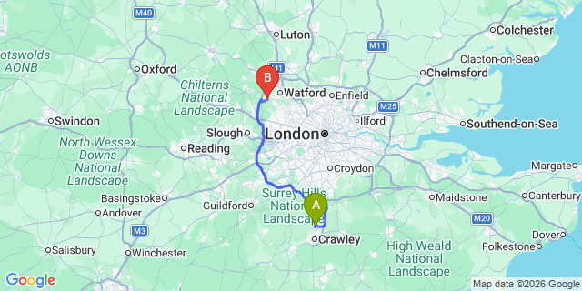 Map: London Gatwick Airport (LGW) to London - Rickmansworth