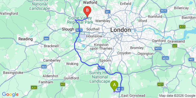 Map: London Gatwick Airport (LGW) to London - Ruislip