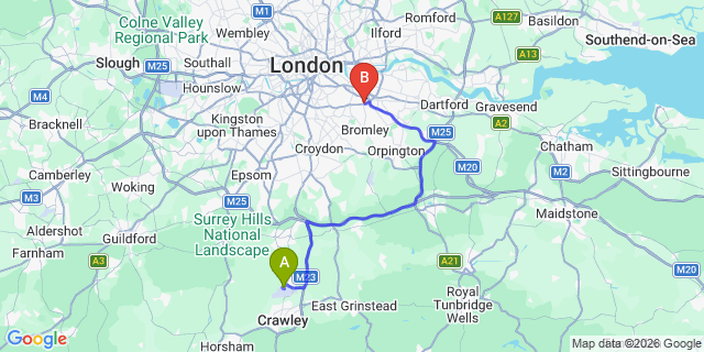 Map: London Gatwick Airport (LGW) to London SE12