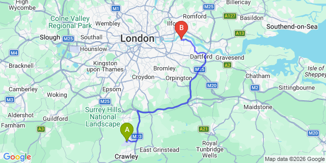Map: London Gatwick Airport (LGW) to London SE28