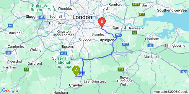 Map: London Gatwick Airport (LGW) to London SE9