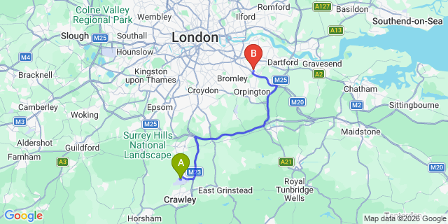 Map: London Gatwick Airport (LGW) to London - Sidcup