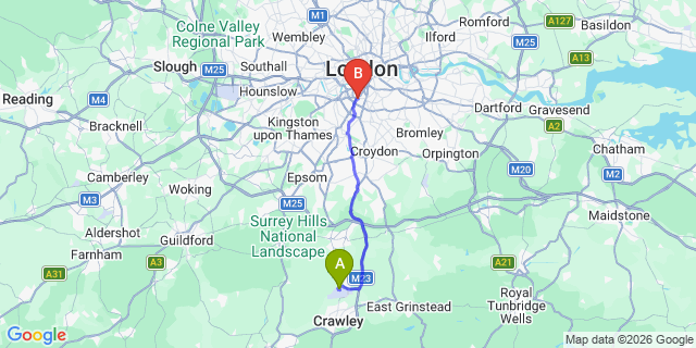 Map: London Gatwick Airport (LGW) to London SW4