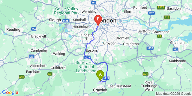 Map: London Gatwick Airport (LGW) to London SW6
