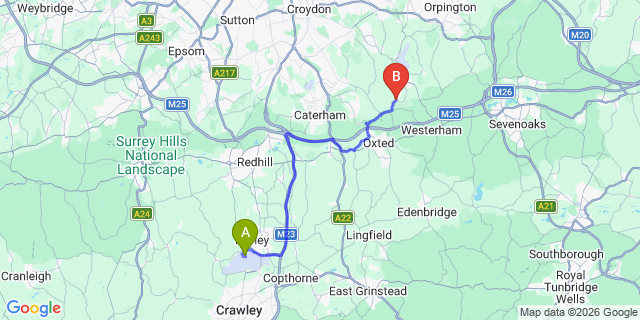 Map: London Gatwick Airport (LGW) to London - Tatsfield