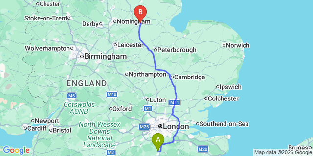 Map: London Gatwick Airport (LGW) to London - Thorpe