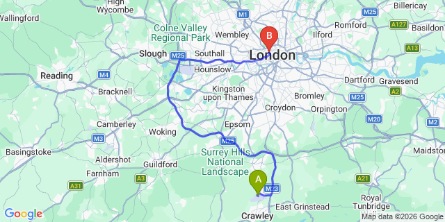 Map: London Gatwick Airport (LGW) to London W1