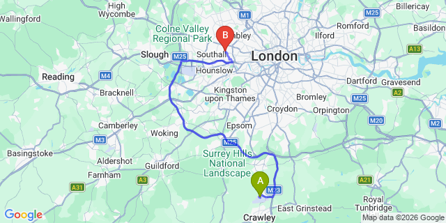 Map: London Gatwick Airport (LGW) to London W13