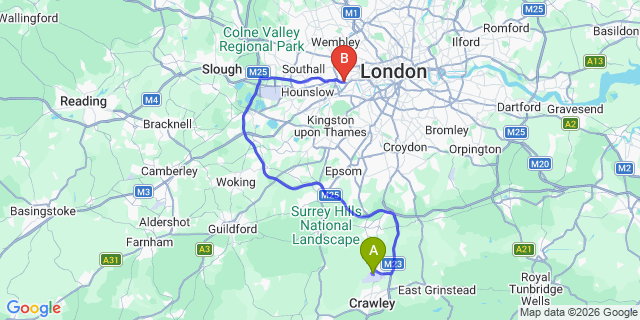 Map: London Gatwick Airport (LGW) to London W4
