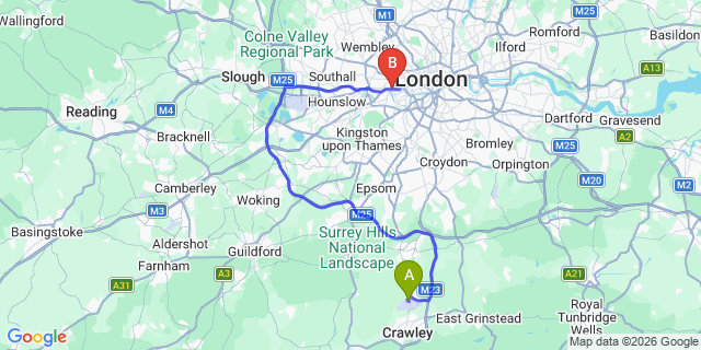 Map: London Gatwick Airport (LGW) to London W6