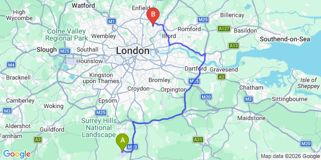 Map: London Gatwick Airport (LGW) to London - Walthamstow