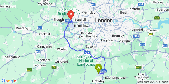 Map: London Gatwick Airport (LGW) to London - West Drayton