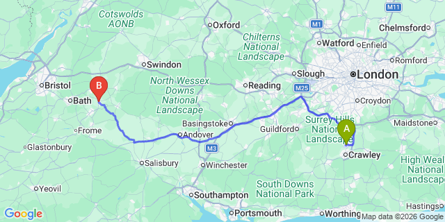 Map: London Gatwick Airport (LGW) to Malksham