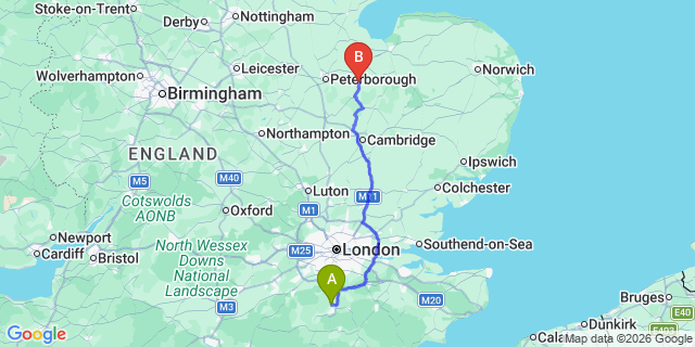 Map: London Gatwick Airport (LGW) to March