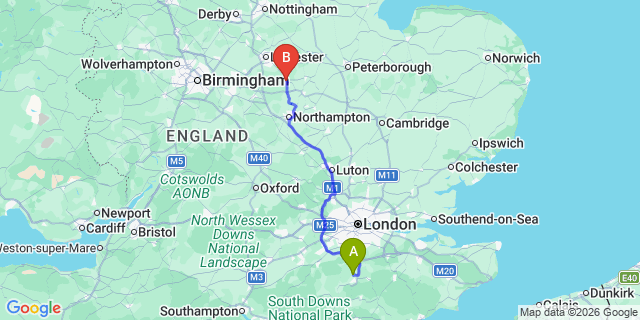 Map: London Gatwick Airport (LGW) to Market Harborough